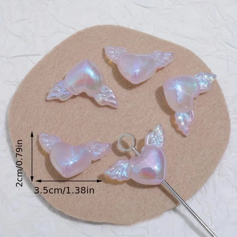 10pcs Luminous Wing Heart Beads for Jewelry Making DIY Handmade Necklace Bracelet Key Chain Beaded Pen Accessories