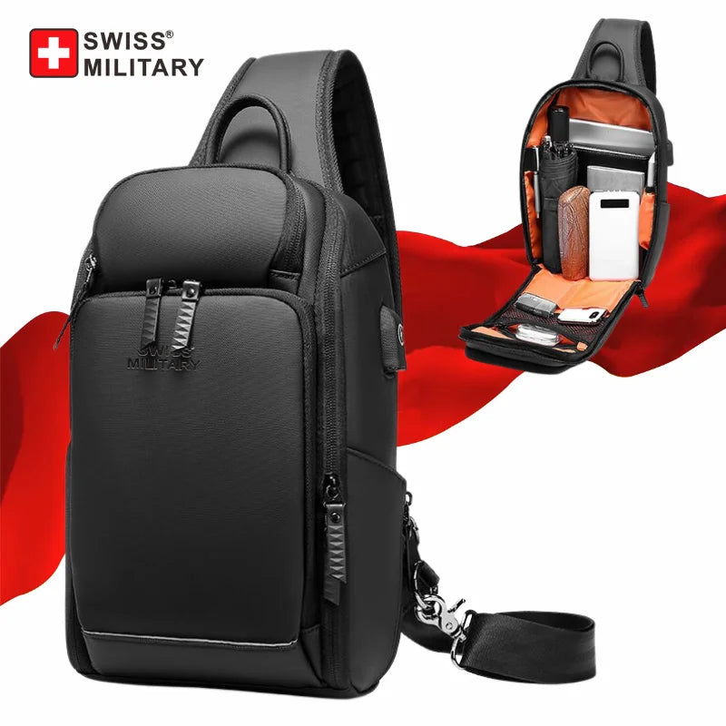 SWISS Men's Fashion Chest Bag Multifunctional Waterproof Shoulder Crossbody Bag