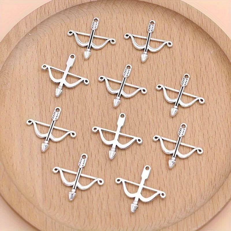10Pcs Silver Plated Bow and Arrow Charms Pendants for Jewelry Making DIY Necklace Bracelet Earrings Key Chain Accessories