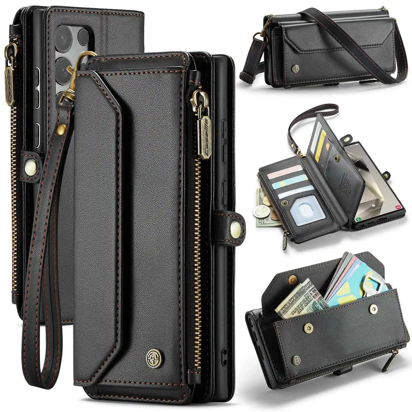 Black Crossbody Samsung Galaxy S24 S23 Ultra S22 S21 S20 Case Wallet Card Holder