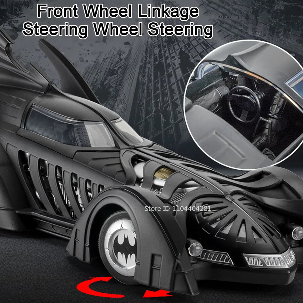 1:18 Batmobile 1995 Knight Model Toy Diecast Alloy Sports Car Front Wheel Steering Spray Function Vehice Children's Holiday Gift