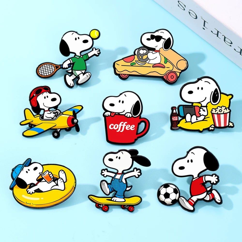 8pcs Cartoon White Puppy Dogs Enameled Brooches Cute Animal Lapel Pins Fashion Jewelry Accessories Set Gift for Friends