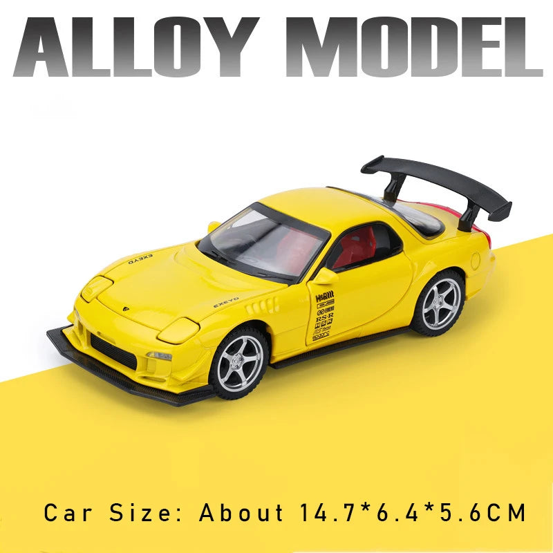 1:32 RX-7 FD3S MX-5 Miniature Model Toys Diecast Alloy Car Front Wheel Steering with Sound Light Pull Back Vehices Children Gift