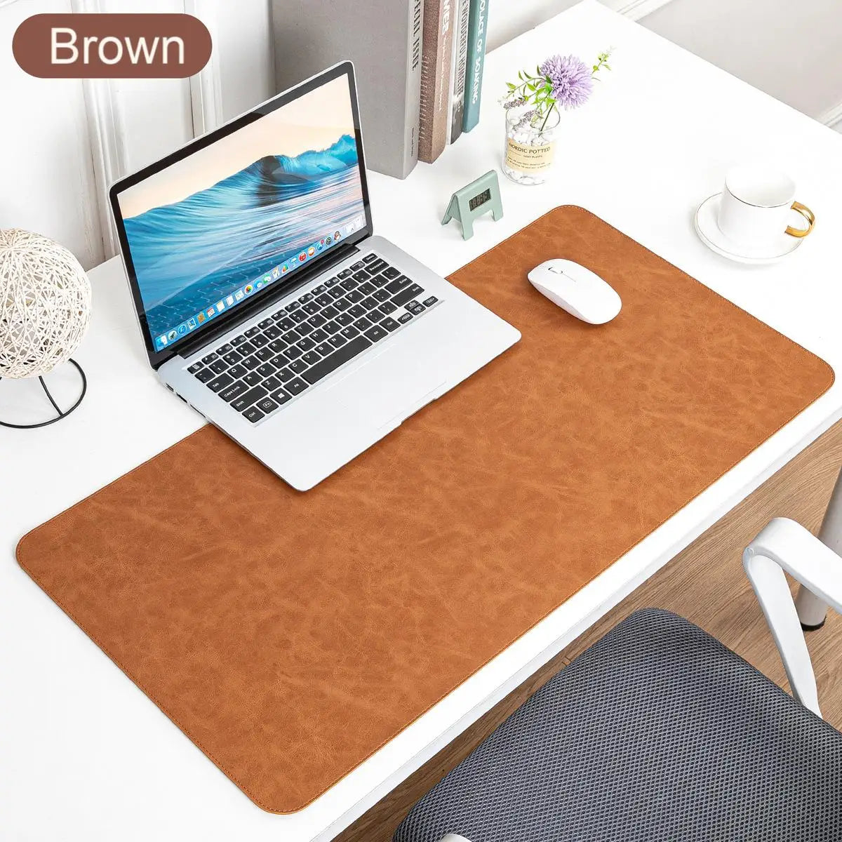 Imitation Crazy Horse Leather Large Gaming Mouse Pad, Desk Mat Protector Stitched Edge, XL Extended Desk Pad for Office Home