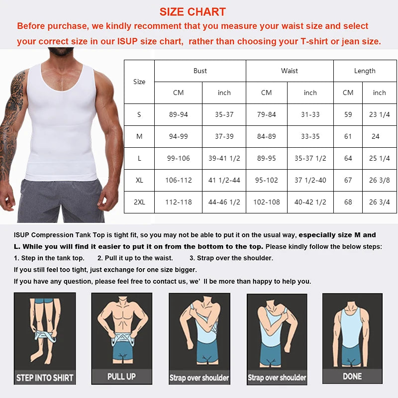 1PC White Men Compression Shirt Tummy Control Slim Vest Waist Trainer Workout