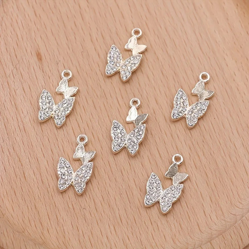 6Pcs Gold Plated Crystal Butterfly Charm Pendant for Jewelry Making Bracelet Necklace Earrings DIY Accessories
