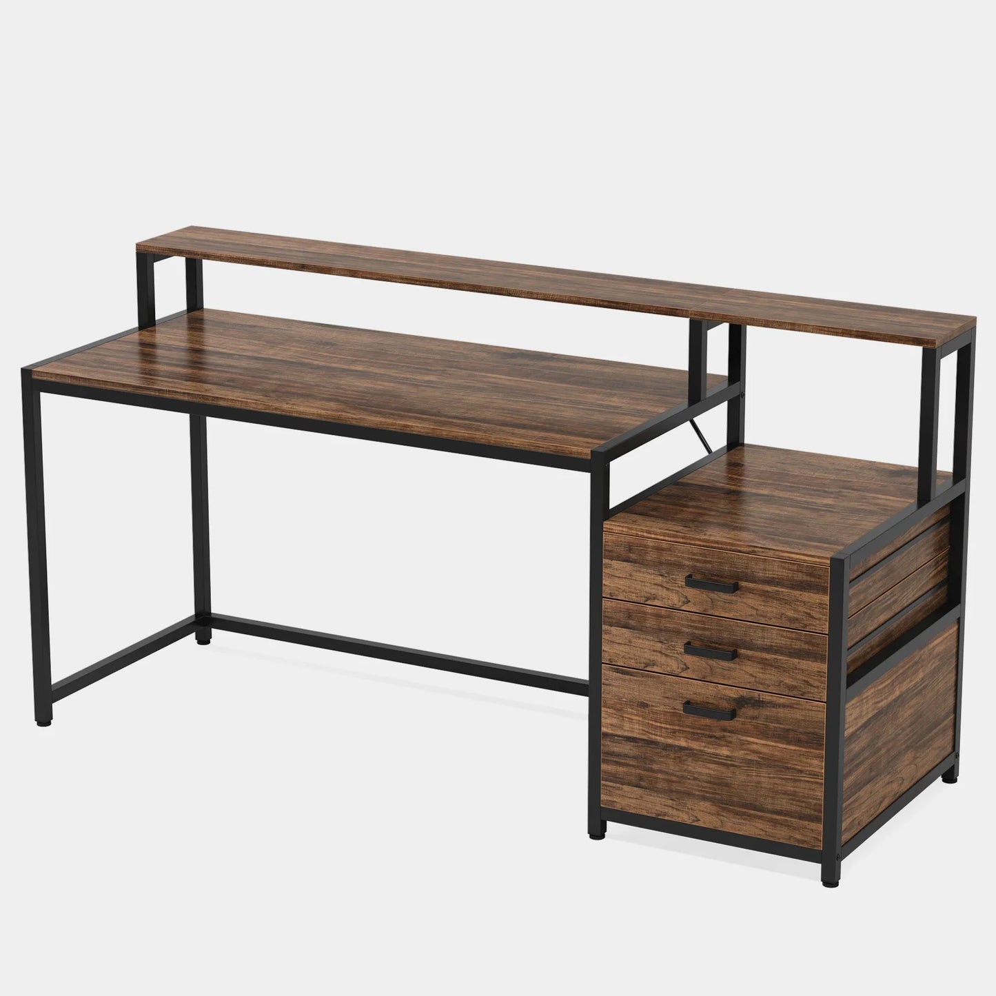 Tribesigns 63" Computer Desk with File Drawer Cabinet, Ergonomic Monitor Stand