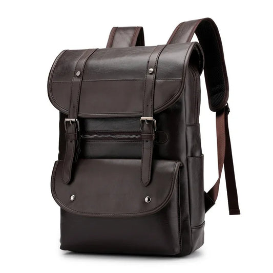 Dark Brown Vintage PCLeather Backpacks School Travel, Casual PU Leather Men Bags