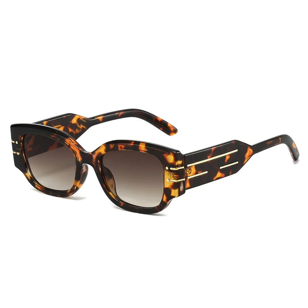 JNPCXI Vintage Square Women Luxury Sunglasses Fashion Rivets Green Gray Shades Men Trending Punk Sun Glasses