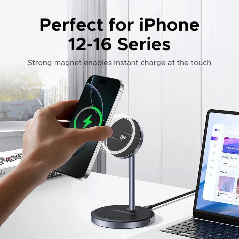 Qi2 Magnetic Wireless Charger Stand 20W Max 2-in-1 iPhone 16 15 Pro Max AirPods