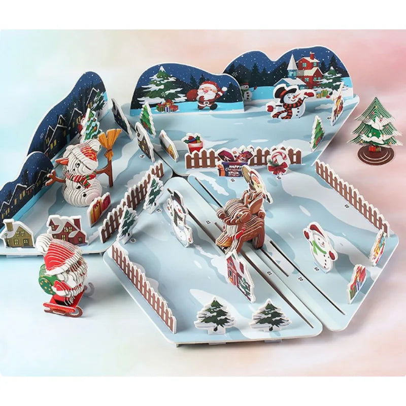 3D Merry Christmas Puzzle Children's Paper Christmas DIY Advanced Puzzle Enlightenment Kindergarten Toy Educational Toys