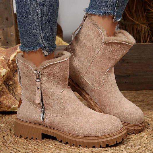Vintage Faux Suede Platform Ankle Boots Women Anti Slip Fleece Lining Snow Boots Woman Plus Size 36-43 Thick Sole Short Booties