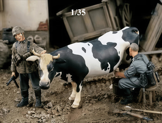Precision 1/35 Fresh Milk Gk Soldiers with Milking Cow Uncolored Resin Figure Miniature Garage