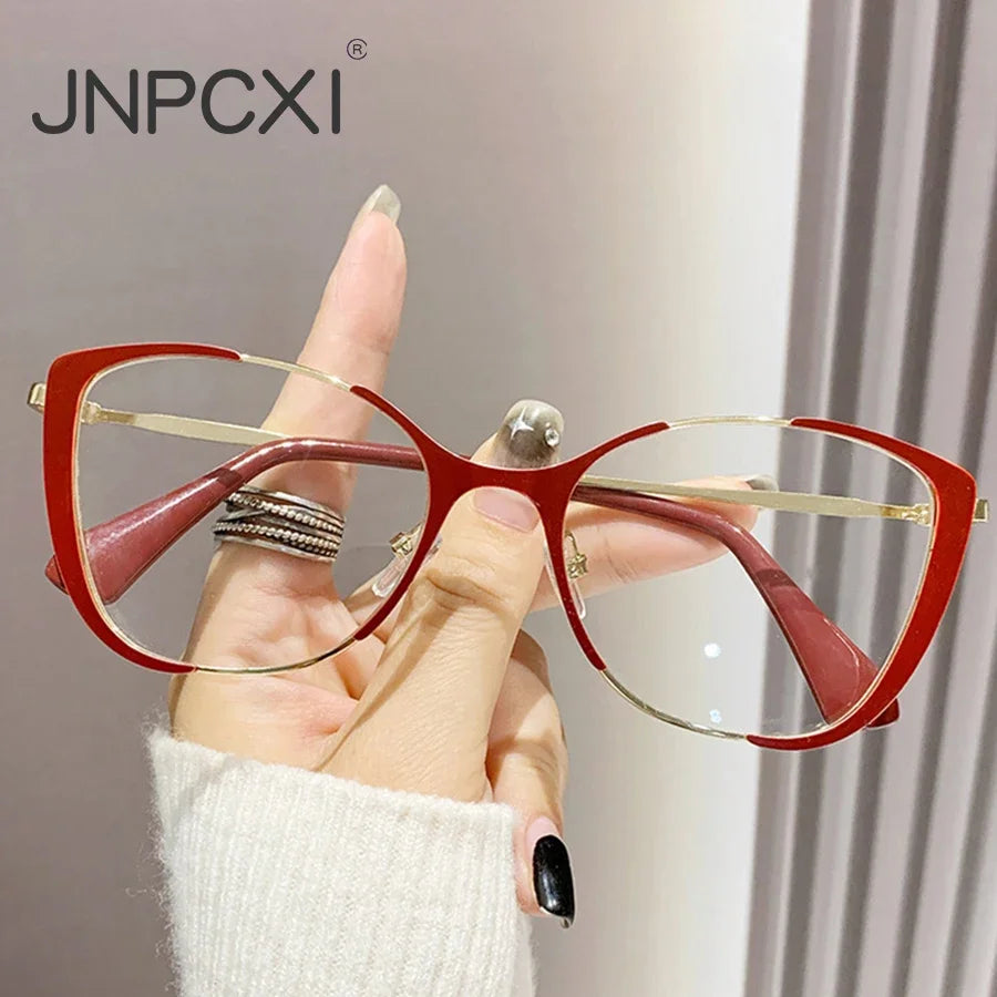 JNPCXI New Fashion Women Anti Light Blue Cat Eye Glasses Frame Retro Hight Quality Luxury Optical Computer Reading Eyeglasses