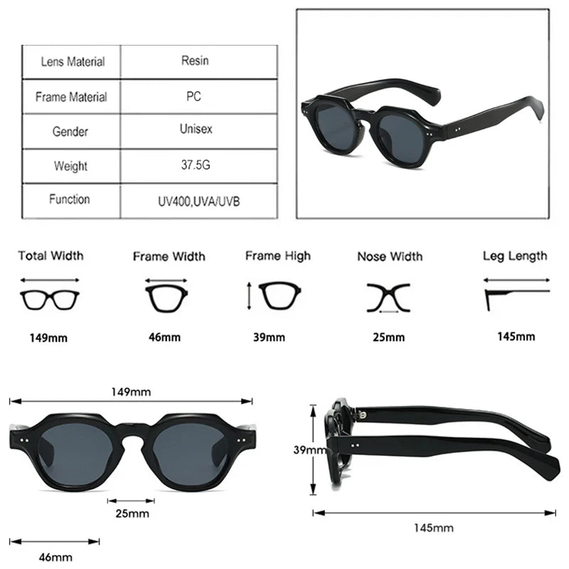 JNPCXI New Fashion Small Polygon Square Sunglasses Women Retro Rivets Shades UV400 Men Red Blue Sun Glasses