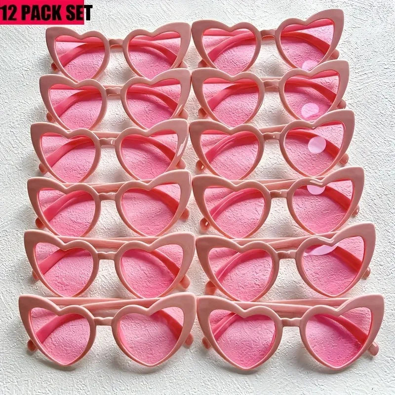 12 Piece Set of Pink Heart-shaped Glasses Suitable for Women Retro Retro Glasses with Heart-shaped Design Perfect for Parties