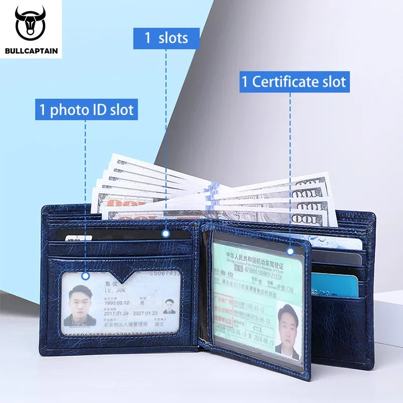 BULLCAPTAIN New Men's Leather Wallet RFID Function Fashion Business Multi-Card Men's Wallet Clip QB026