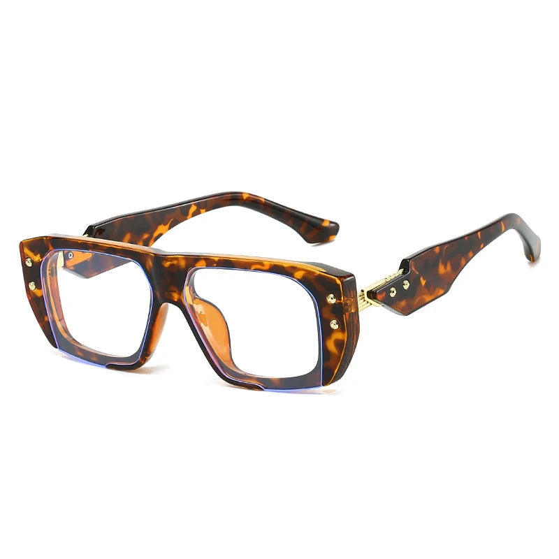 JNPCXI New Square Rivets Sunglasses Women Fashion Gray Stripe Gradient Shades UV400 Men Clear Lens Frame