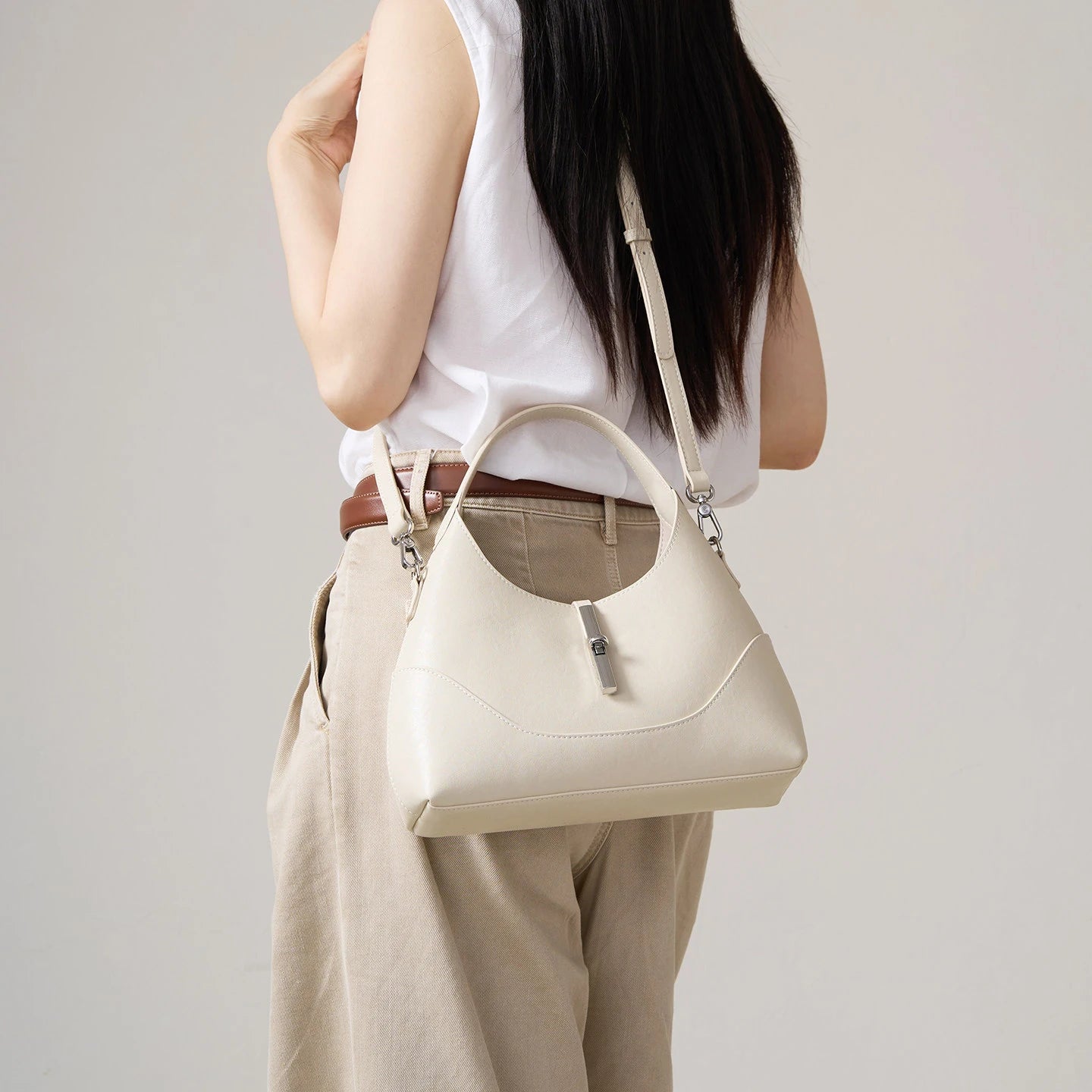 Genuine Cowhide Leather Hobo Underarm Shoulder Bag Luxury Designer Pebbled Leather Twist Lock Mini Handbag 3 Colors