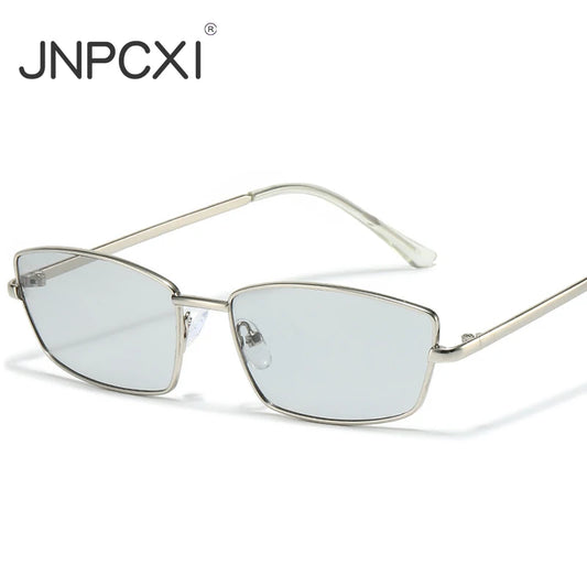 JNPCXI New Small Rectangle Retro Sunglasses Luxury Metal Designer Casual Shades Man Women's Fashion Sun Glasses