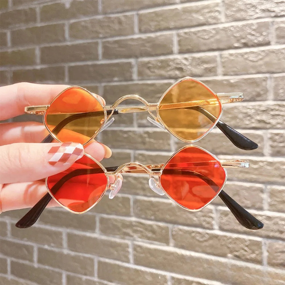 2pcs Children's Sunglasses Boys and Girls Retro Metal Square Frame Prince Glasses Baby Fashion All-Match Catwalk Show Sunglasses