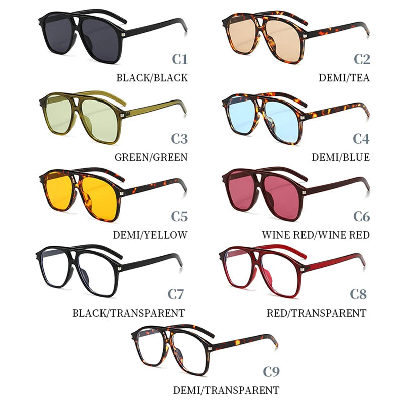 JNPCXI Ins Popular Fashion Double Bridges Pilot Sunglasses Women Retro Clear Ocean Lens Shades UV400 Men Trending Sun Glasses