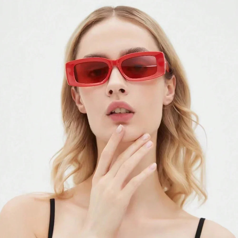 JNPCXI Ins Popular Fashion Square Women Sunglasses Red Retro Shades UV400 Men Trending Oval Sun Glasses