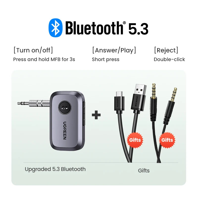 Bluetooth 5.3 Audio Receiver Car Adapter Wireless Car 3.5mm Jack Mic Handsfree