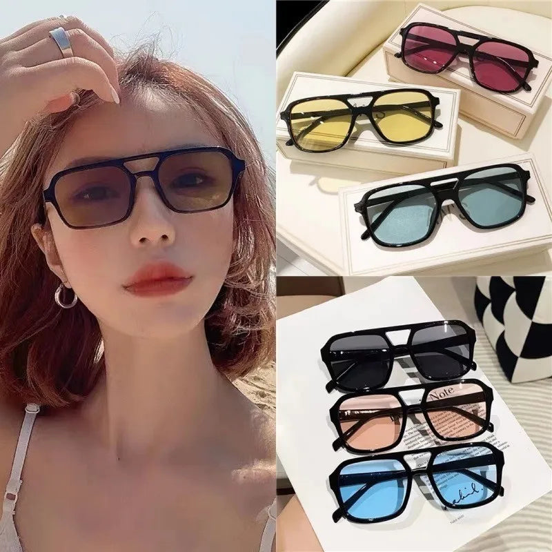 Korean Unisex Sunglasses Square Frame Driving Eyeglass Double Beam Frame Eyewear