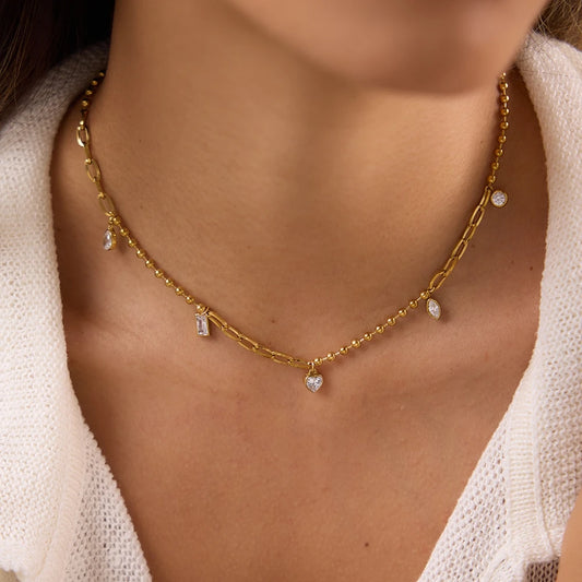 Uworld Classic Geometric Zircon Pendant Necklace For Women Minimalist 18K Gold Plated Stainless Steel Necklace Fashion Jewelry