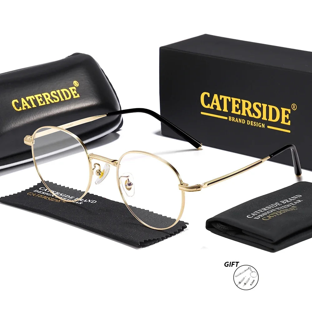 CATERSIDE Vintage Men's Optical Glasses High-Quality Round Metal Titanium Frame Customized Prescription Glasses Women's Eyewear