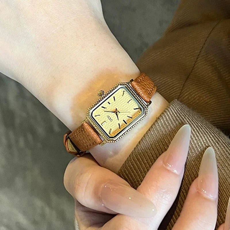 GEDI Ladies Small Wristwatches Elegant Square Vintage Watches for Woman Girlfriend Leather Strap Quartz Watch Gifts New