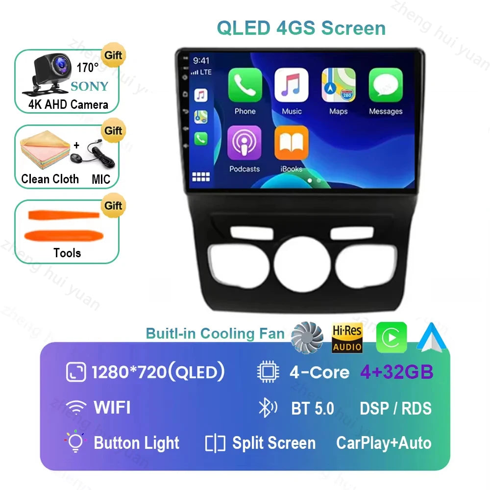 For Citroen C4 C4L DS4 2013 2014 2015 - 2017 Android 16 GPS WIFI 4G Carplay&Auto Car Radio Navigation QLED Multimedia Stereo Pla