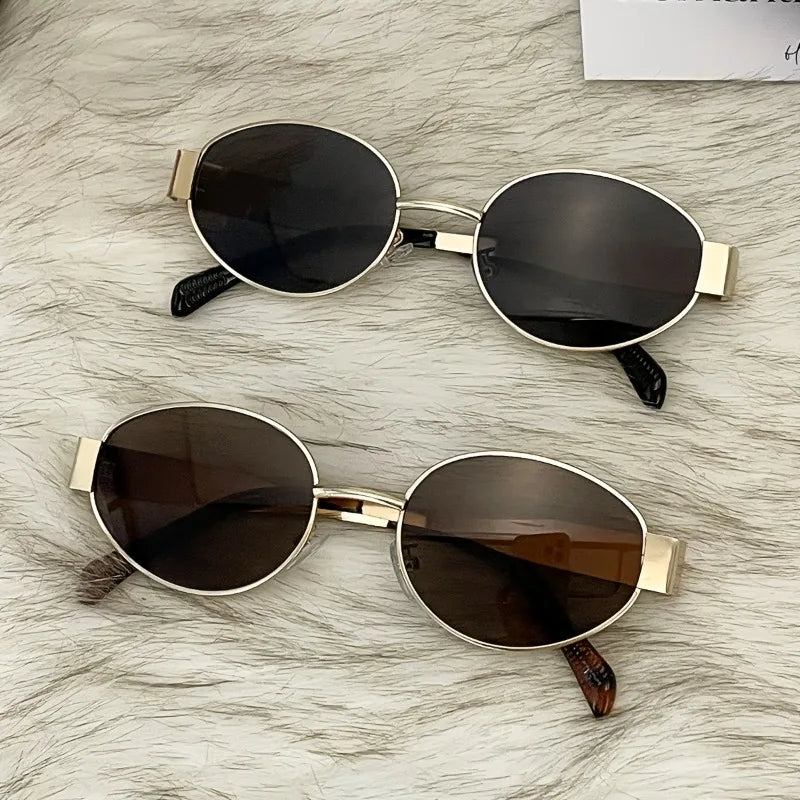 4pcs Summer Women's Fashion Glasses Retro Oval Metal Frame Trendy Unisex Glasses