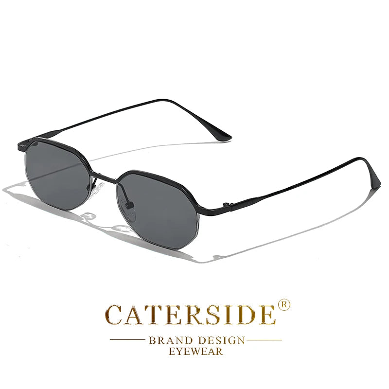 CATERSIDE Retro Small Sunglasses Men Polygonal Punk Half-Frame Sun Glasses for Women Business Travel Party Eyewear Summer Style