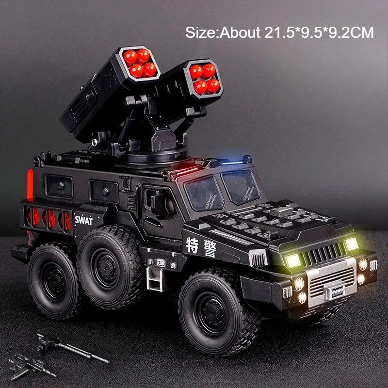 1:50 Alloy Military Armored Vehicles Diecast Model Miniature Toy Light Music Pull Back Doors Opened Car Models for Boy Xmas Gift
