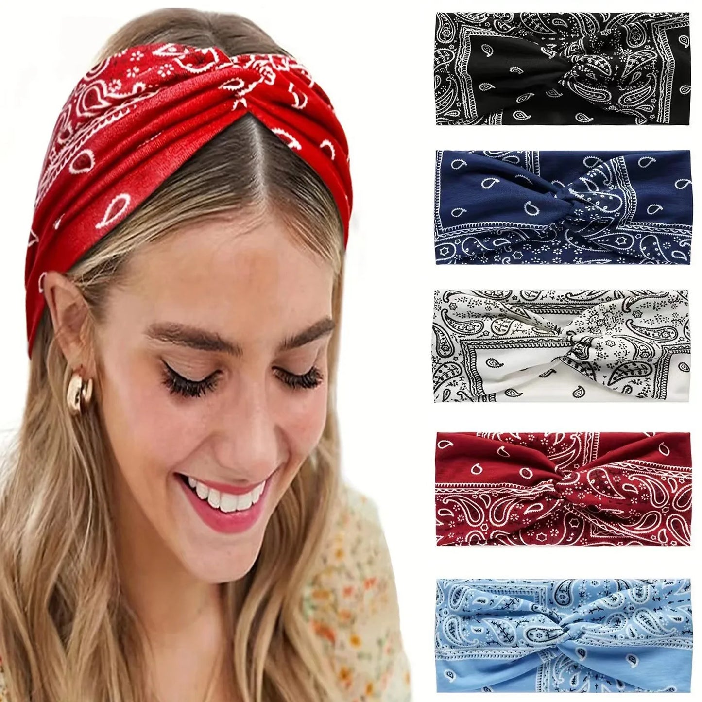 A Paisley Cashew flowers hair bands Pilates Elastic Yoga Headband fitness Running Cycling Sweatband Turban Makeup Hair Hoop Makeup