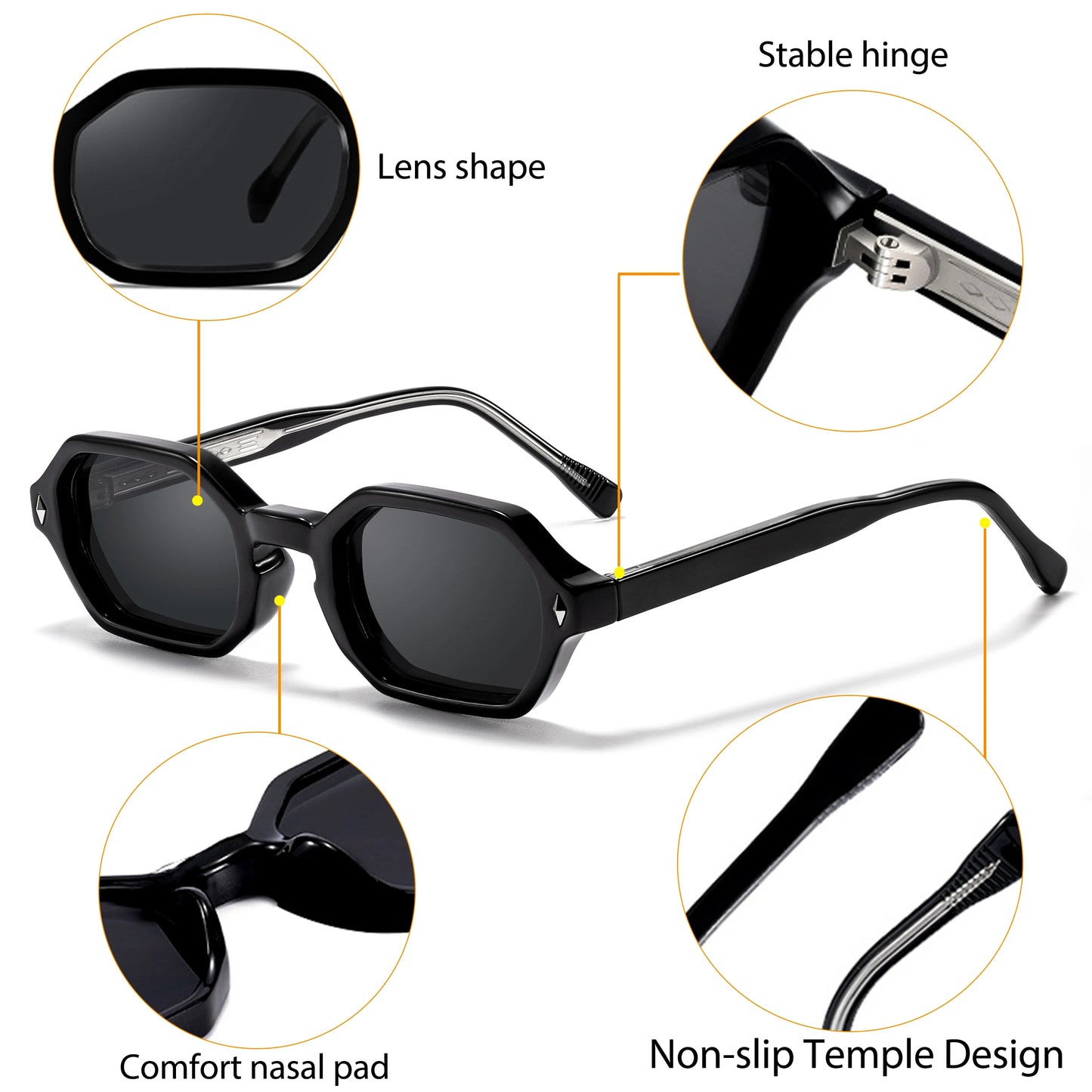 CATERSIDE Fashion Polygon Sunglasses Men Small Frame Gradient Lens Sun Glasses for Summer Beach Party Ideal Choice for Gifts