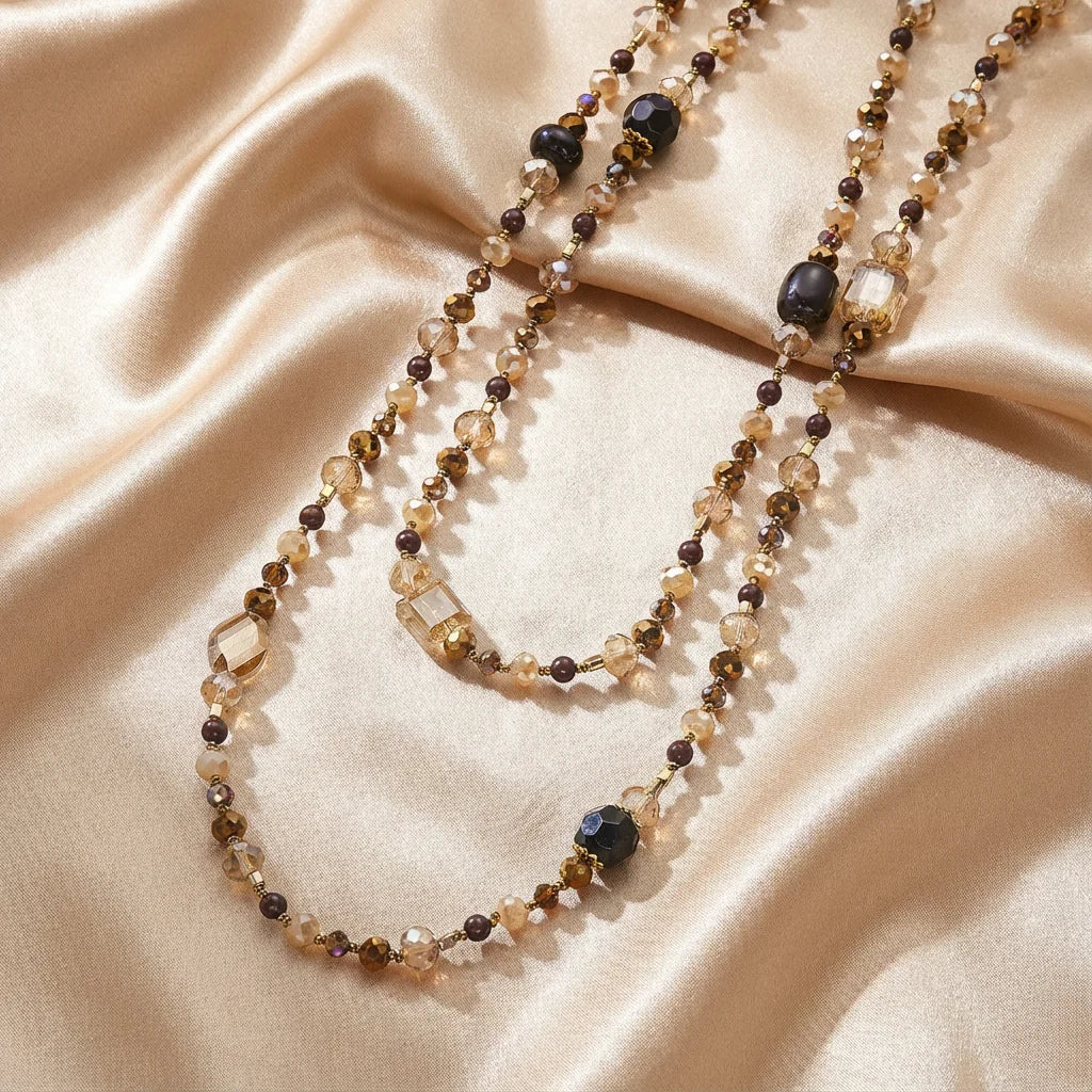 Vintage Crystal Beads Layered Necklace for Women Bohemian Irregular Beaded Necklace Long Stacked Neck Chain Jewelry Accessories