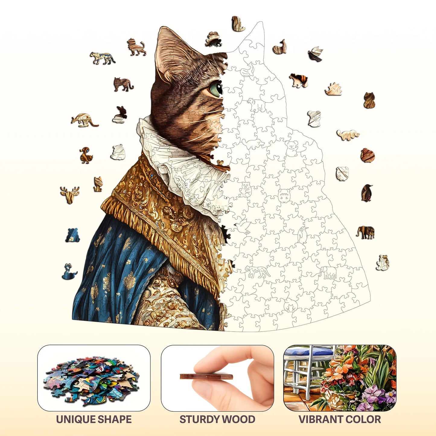 Artistic Cat Portrait Wooden Jigsaw Puzzles Unique Home Decor Christmas and Halloween Gift Toy For Teen And Kid
