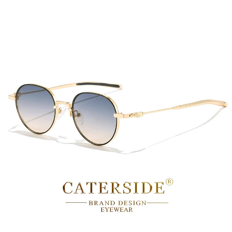 CATERSIDE Classic Retro Round Sunglasses Men's Small Frame Metal Luxury Brand Design Women's Sun Glasses Travel Party Punk Style