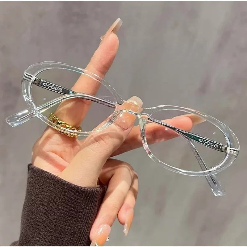 Trendy Oval Shaped Small Frame Glasses Providing Anti Blue Light Protection and High-definition Appearance