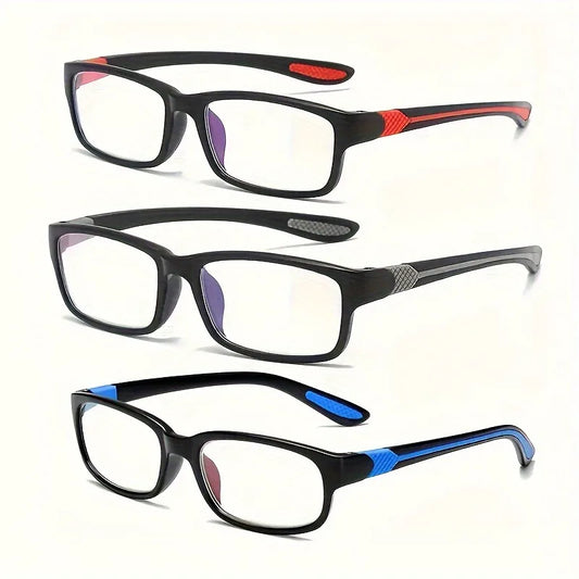 3 Pairs of Unisex Sports Reading Glasses Rectangular Frame Anti Blue Light Comfortable Reading Glasses for Elderly People