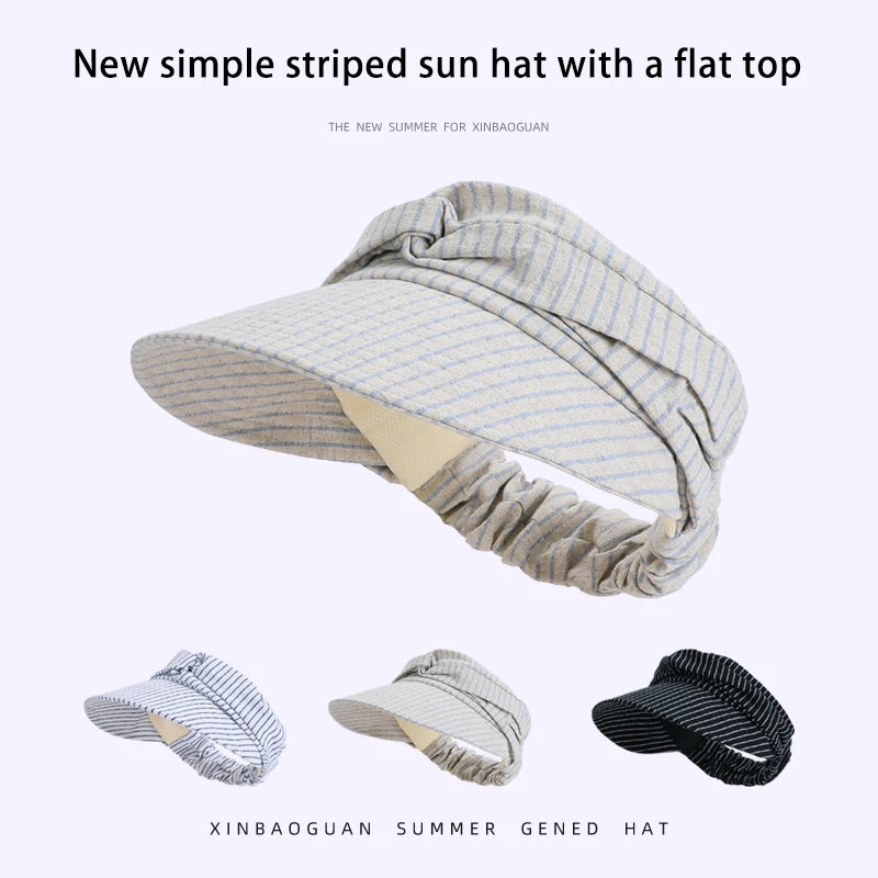 Summer outdoor sun protection hat - Children's Japanese-style striped pleated sun hat. Fashionable, versatile, high-end, wide-br