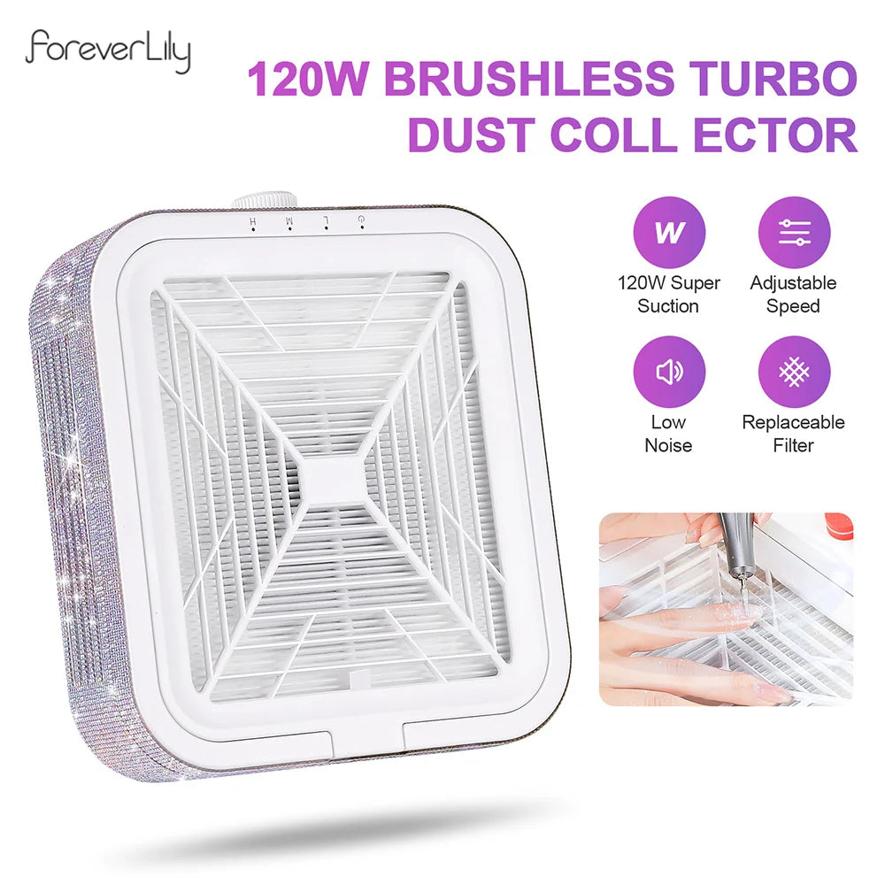 120W Powerful Nail Dust Collector With 2 Filter Super Suction Brushless Nail Dust Extractor Nail Art Manicure Fan Vacuum Cleaner