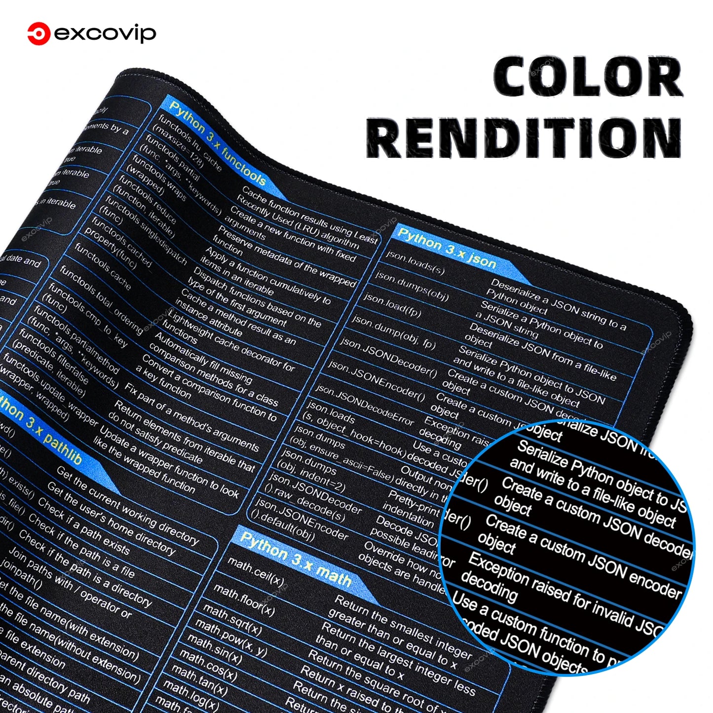 EXCO Python 3.x Programing Mouse Pad Large Shortcuts Cheat Sheet Mousepad for Artificial Intelligence Deep Learning Web Desk Mat
