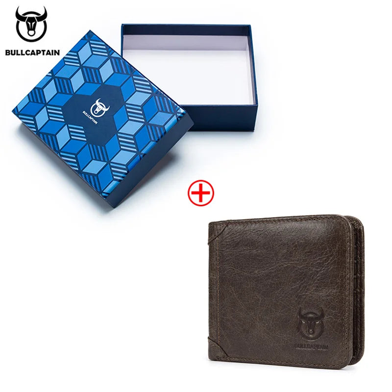 BULLCAPTAIN Free Print Photos Men's Genuine Leather Short Wallet 2021 New Simple Wallets RFID Small Mini Card Holder