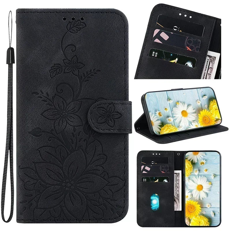 Wallet Flip Cover Flower Case For Redmi 14C Magnetic Leather Phone Cases Lily