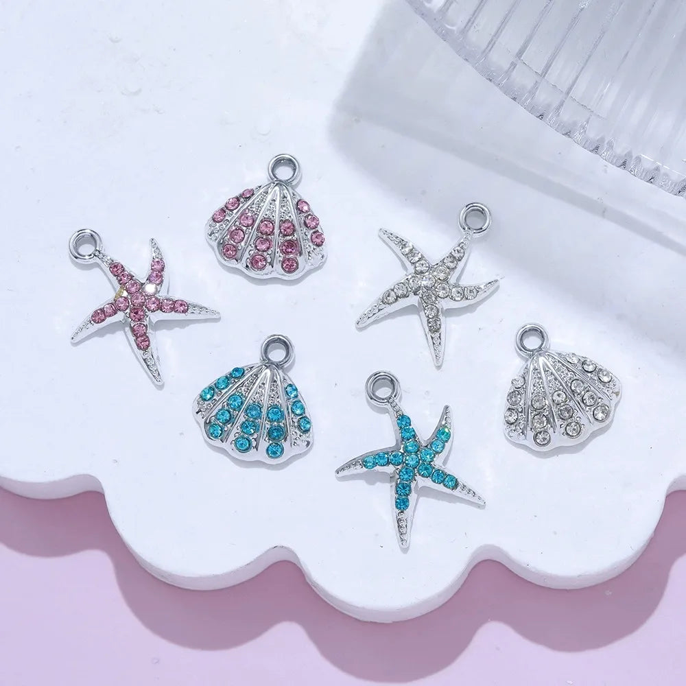10Pcs Gold Plated Crystal Shell Starfish Charm Pendant for Jewelry Making Bracelet Necklace DIY Accessories Craft Findings