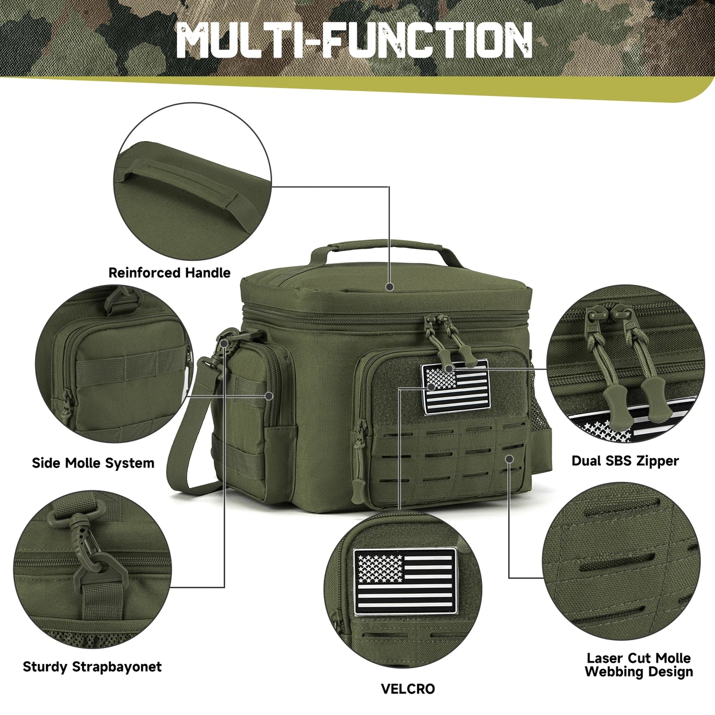 Tactical Lunch Box, outdoor Heavy Duty Lunch Bag, Insulated Thermal Cooler Bag
